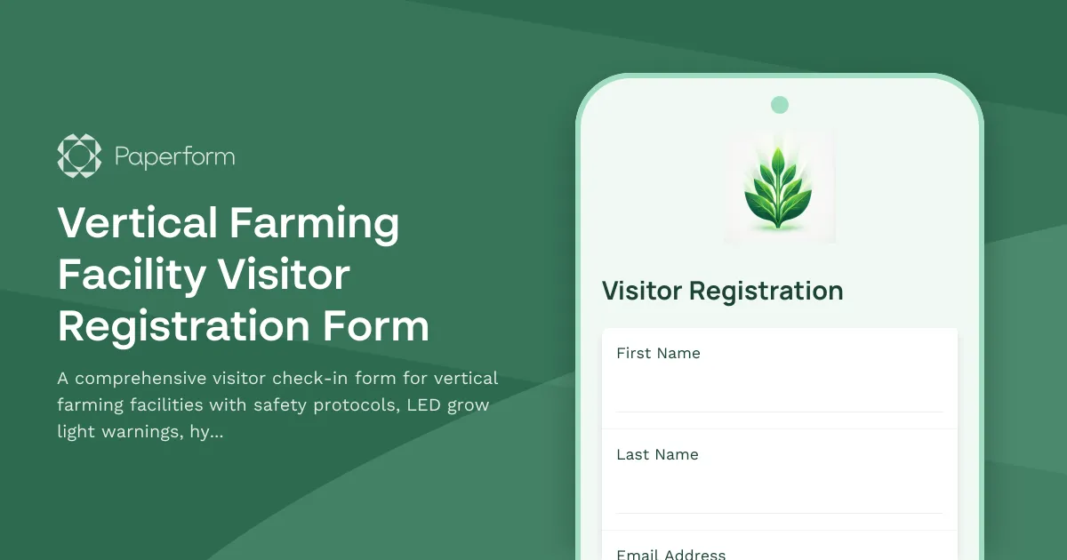 Vertical Farming Facility Visitor Registration Form