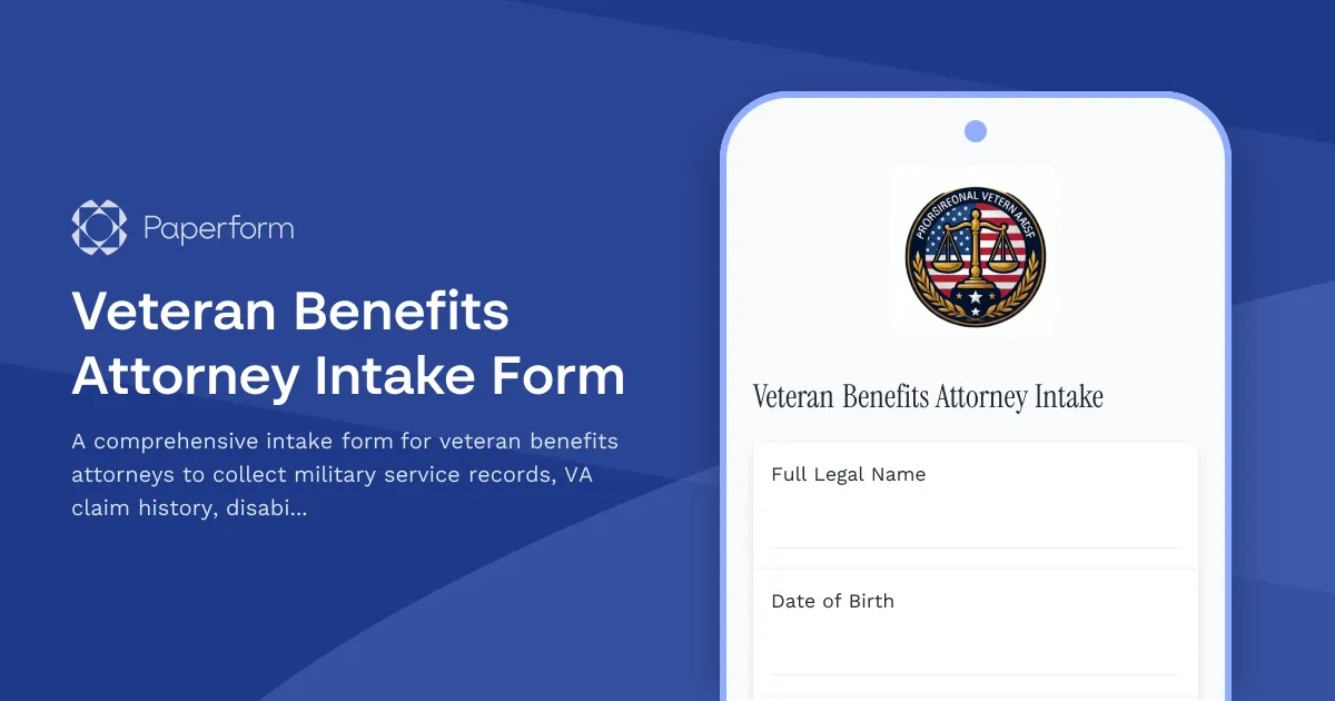 Veteran Benefits Attorney Intake Form
