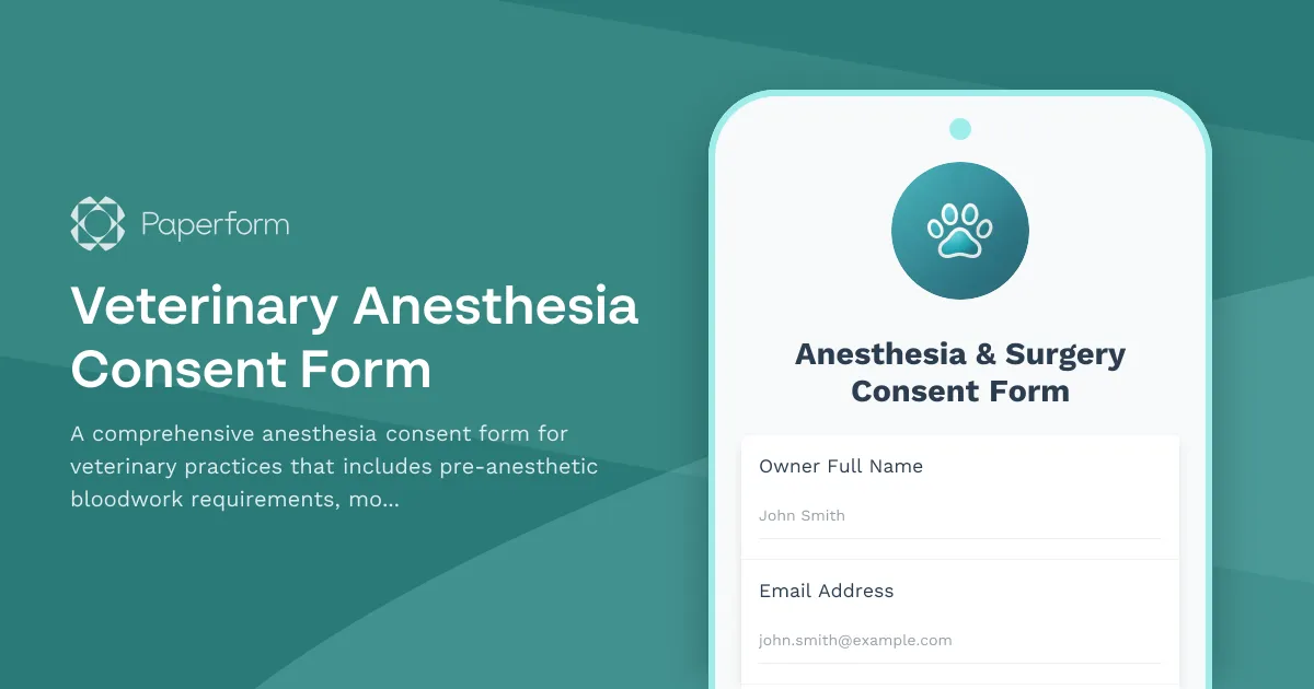 Veterinary Anesthesia Consent Form