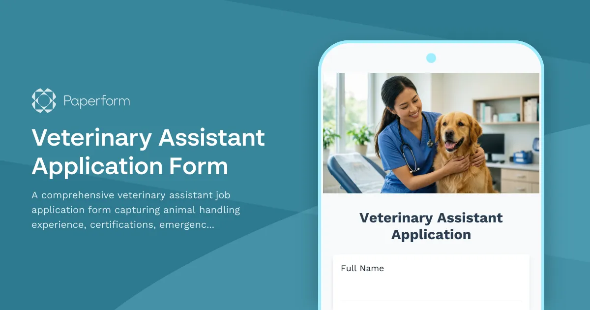 Veterinary Assistant Application Form