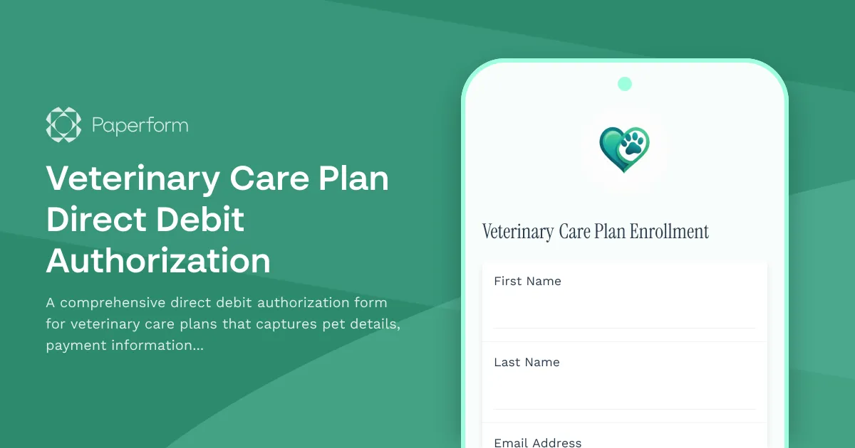 Veterinary Care Plan Direct Debit Authorization