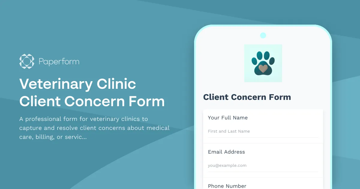 Veterinary Clinic Client Concern Form