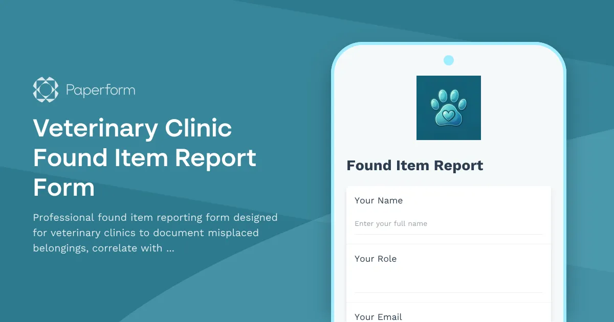 Veterinary Clinic Found Item Report Form