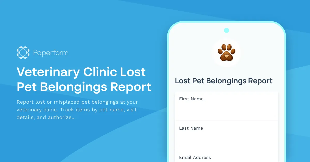 Veterinary Clinic Lost Pet Belongings Report