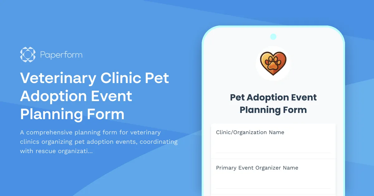 Veterinary Clinic Pet Adoption Event Planning Form