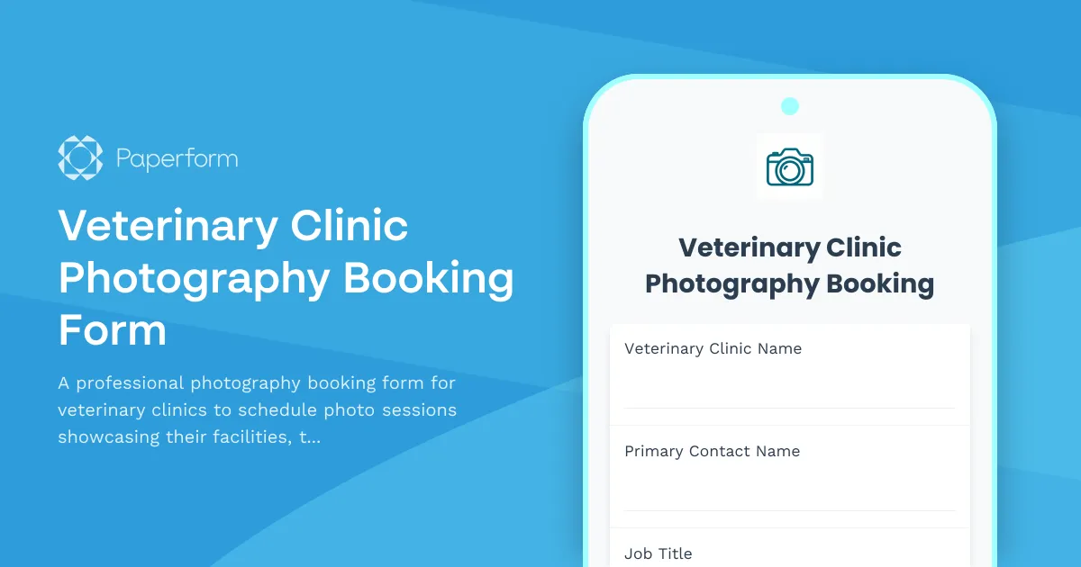 Veterinary Clinic Photography Booking Form