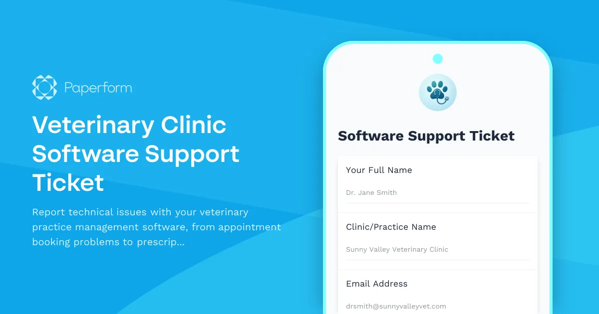 Veterinary Clinic Software Support Ticket