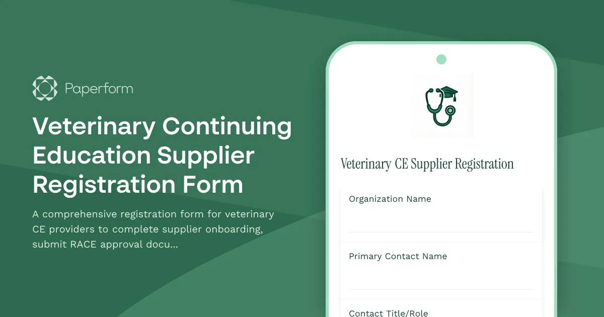 Veterinary Continuing Education Supplier Registration Form