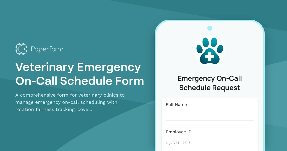 Veterinary Emergency On-Call Schedule Form