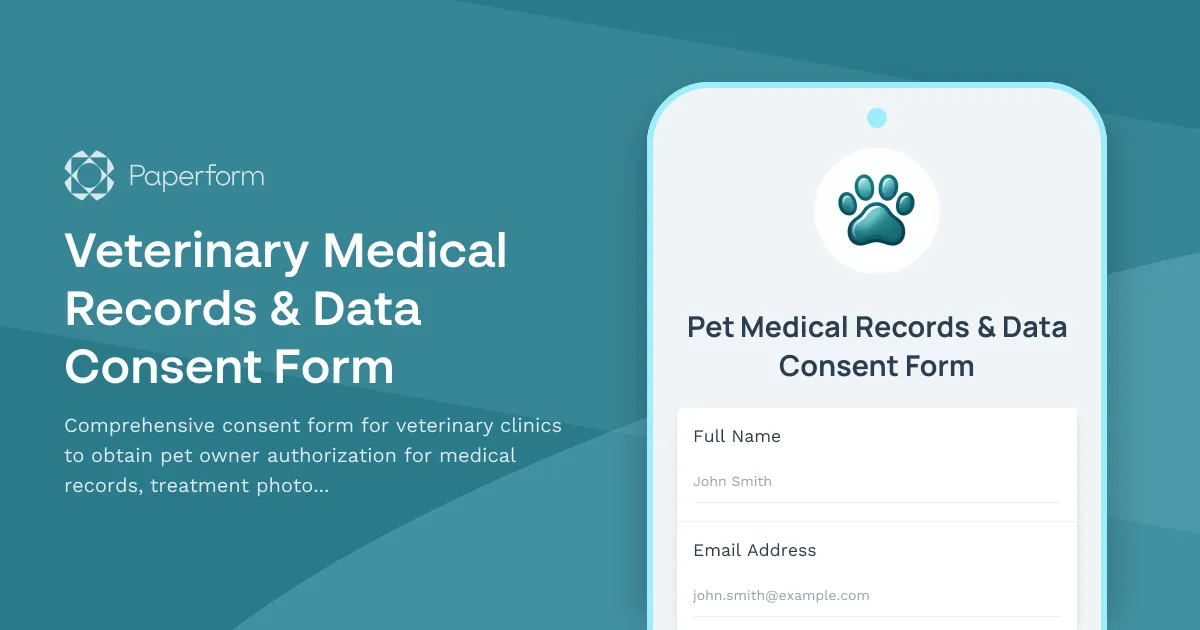 Veterinary Medical Records & Data Consent Form