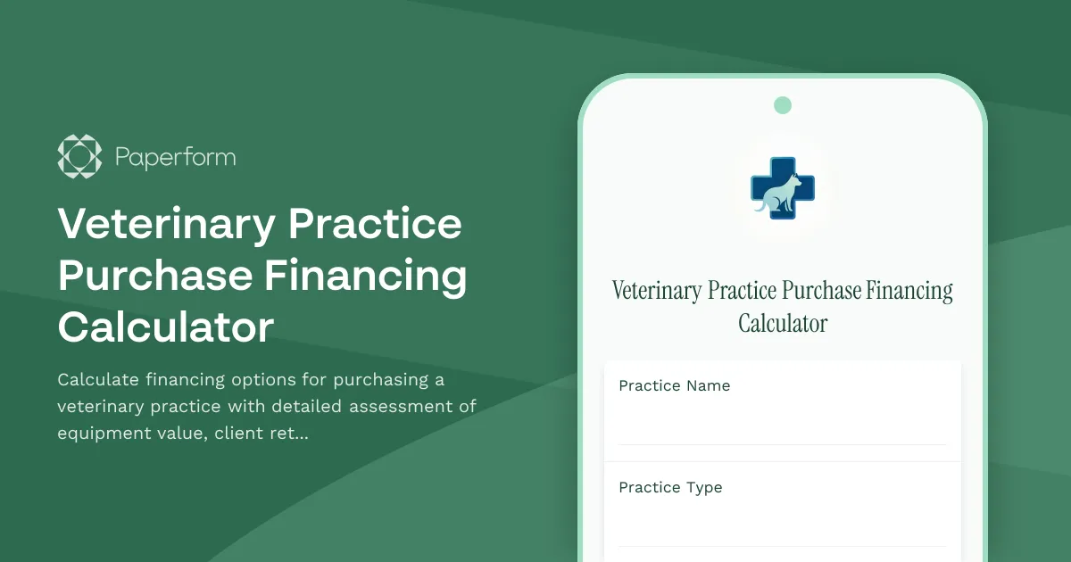 Veterinary Practice Purchase Financing Calculator