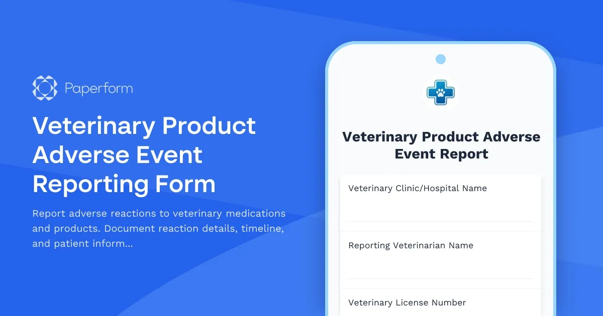 Veterinary Product Adverse Event Reporting Form