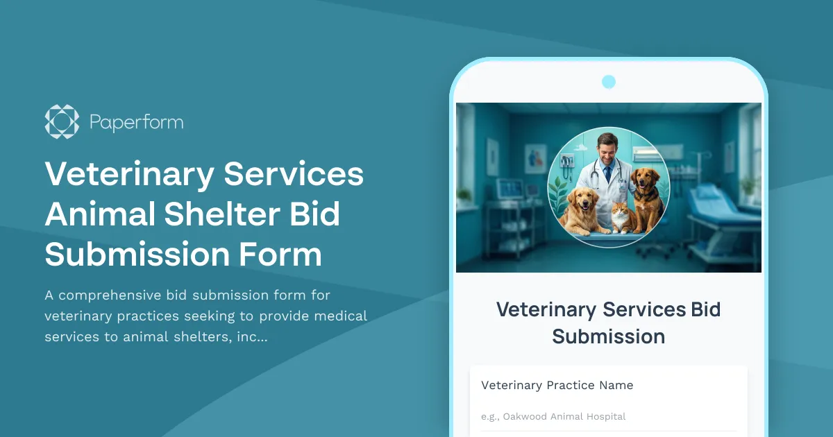 Veterinary Services Animal Shelter Bid Submission Form