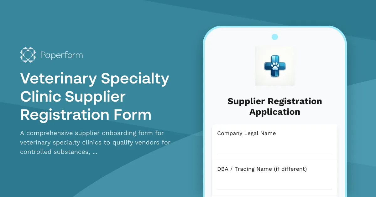 Veterinary Specialty Clinic Supplier Registration Form