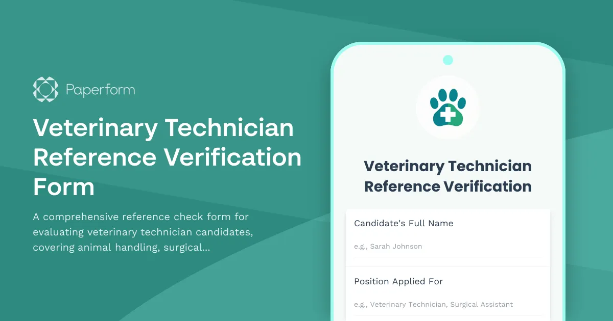 Veterinary Technician Reference Verification Form