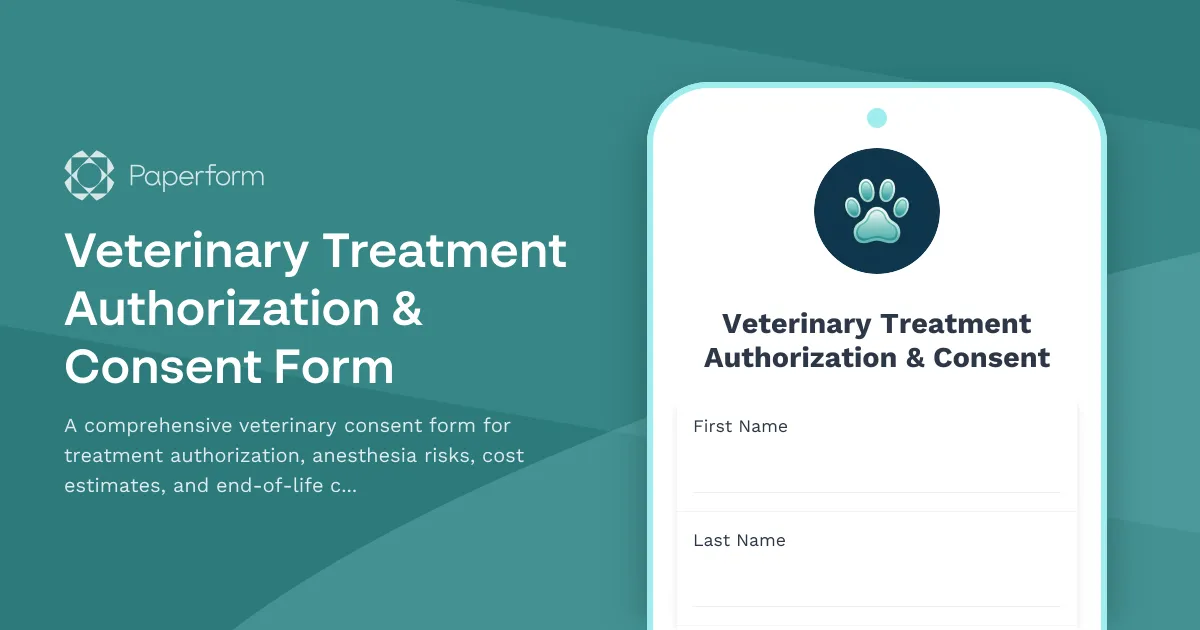 Veterinary Treatment Authorization & Consent Form