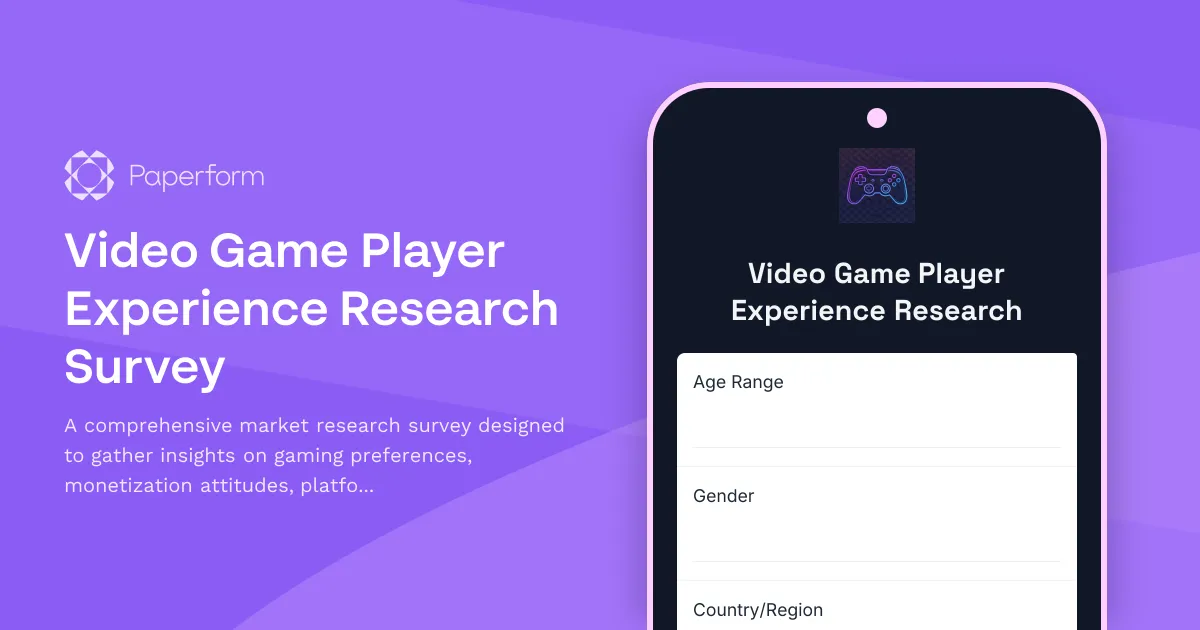 Video Game Player Experience Research Survey