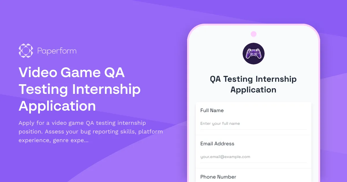 Video Game QA Testing Internship Application