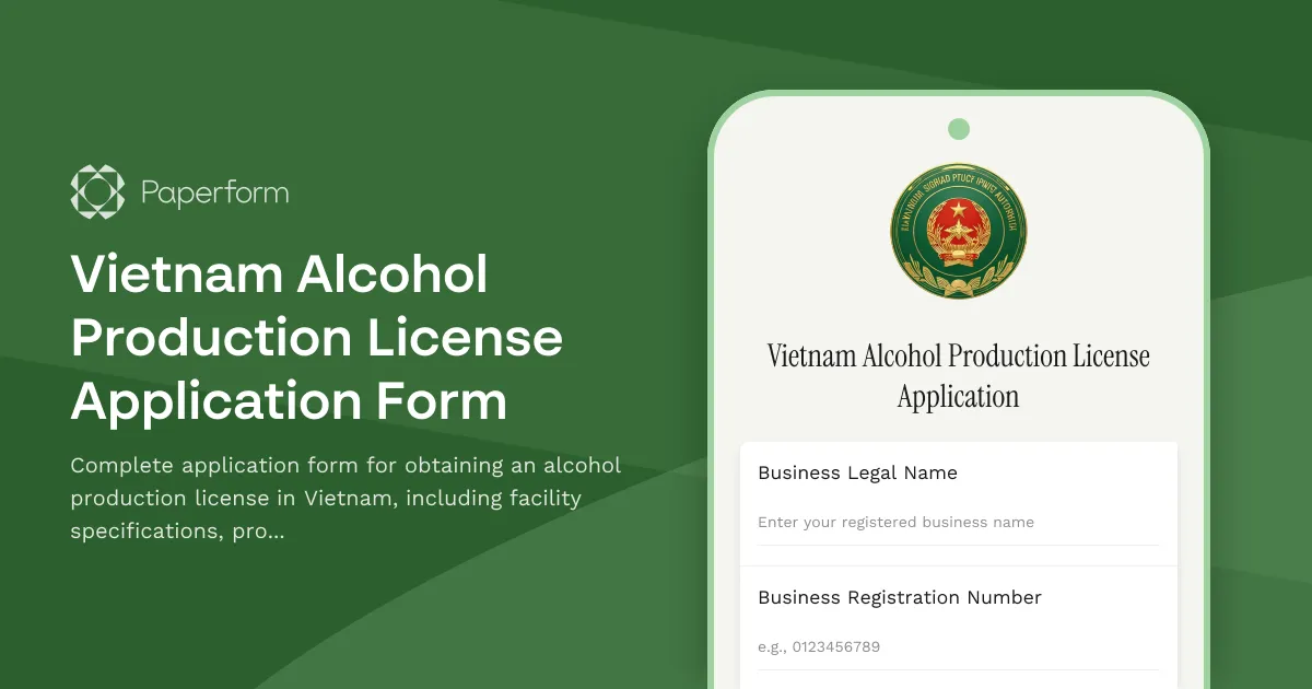 Vietnam Alcohol Production License Application Form