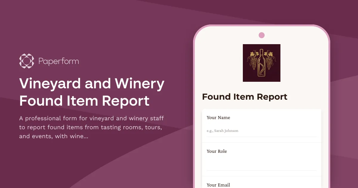 Vineyard and Winery Found Item Report