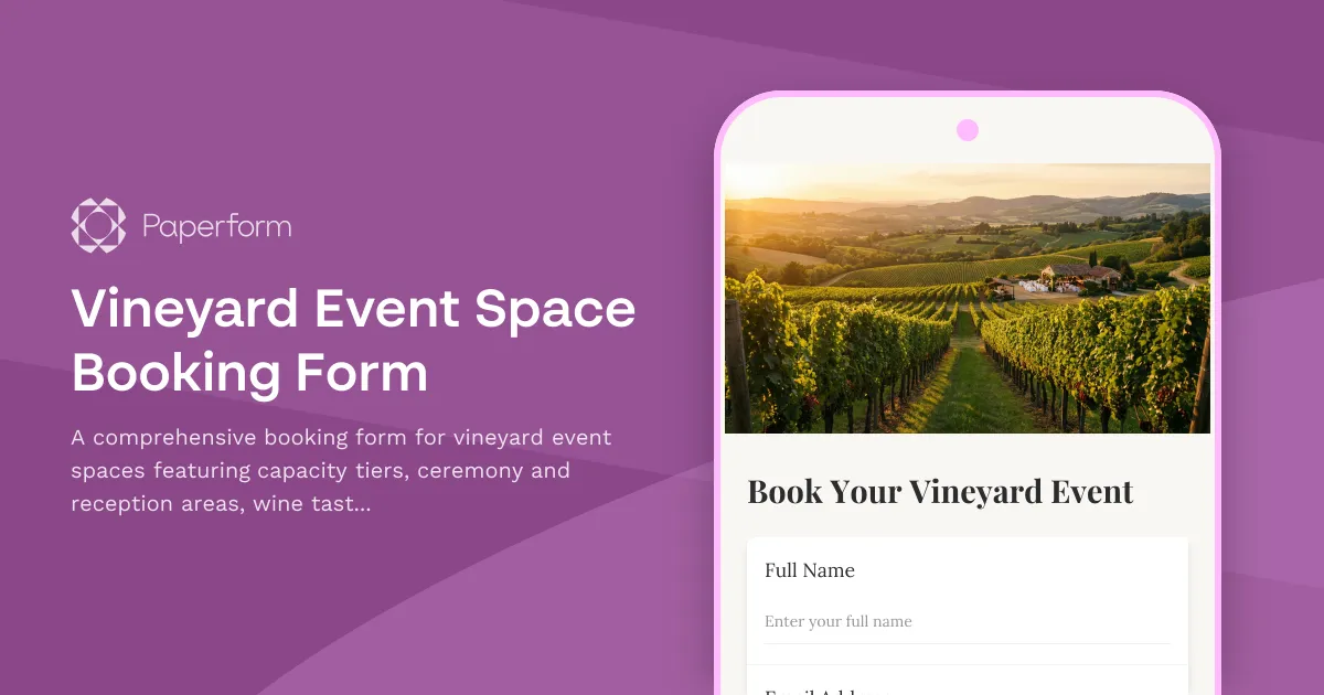 Vineyard Event Space Booking Form