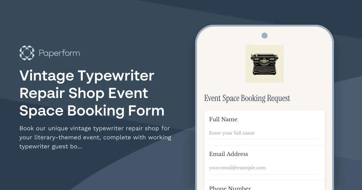 Vintage Typewriter Repair Shop Event Space Booking Form