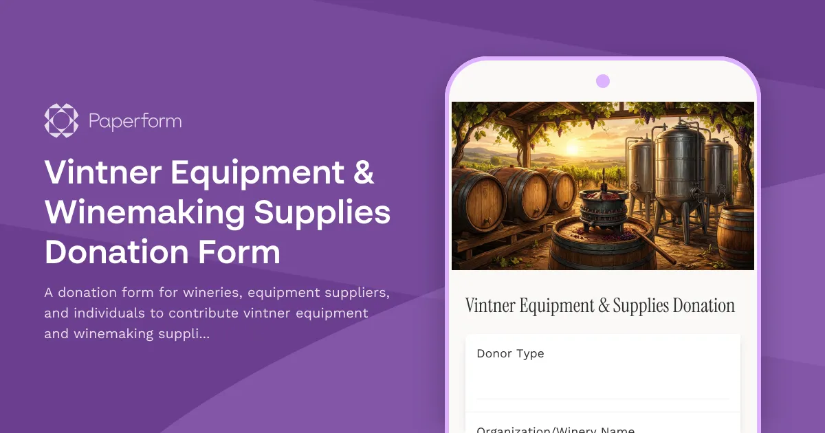 Vintner Equipment & Winemaking Supplies Donation Form