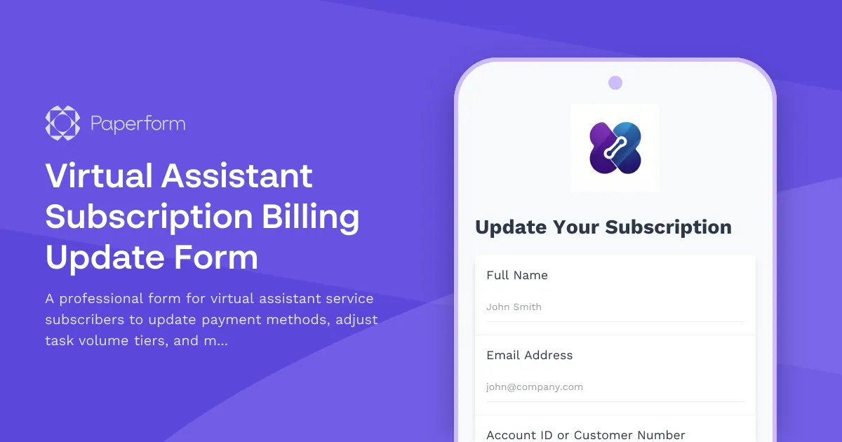 Virtual Assistant Subscription Billing Update Form