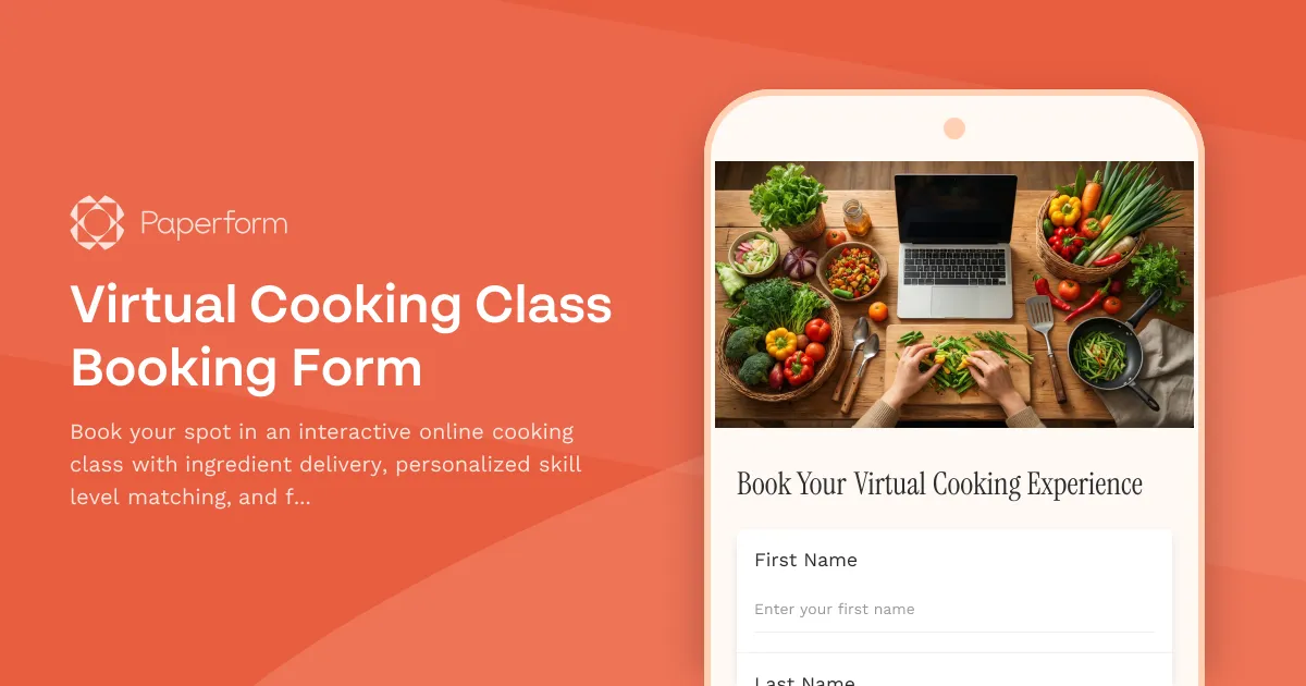 Virtual Cooking Class Booking Form