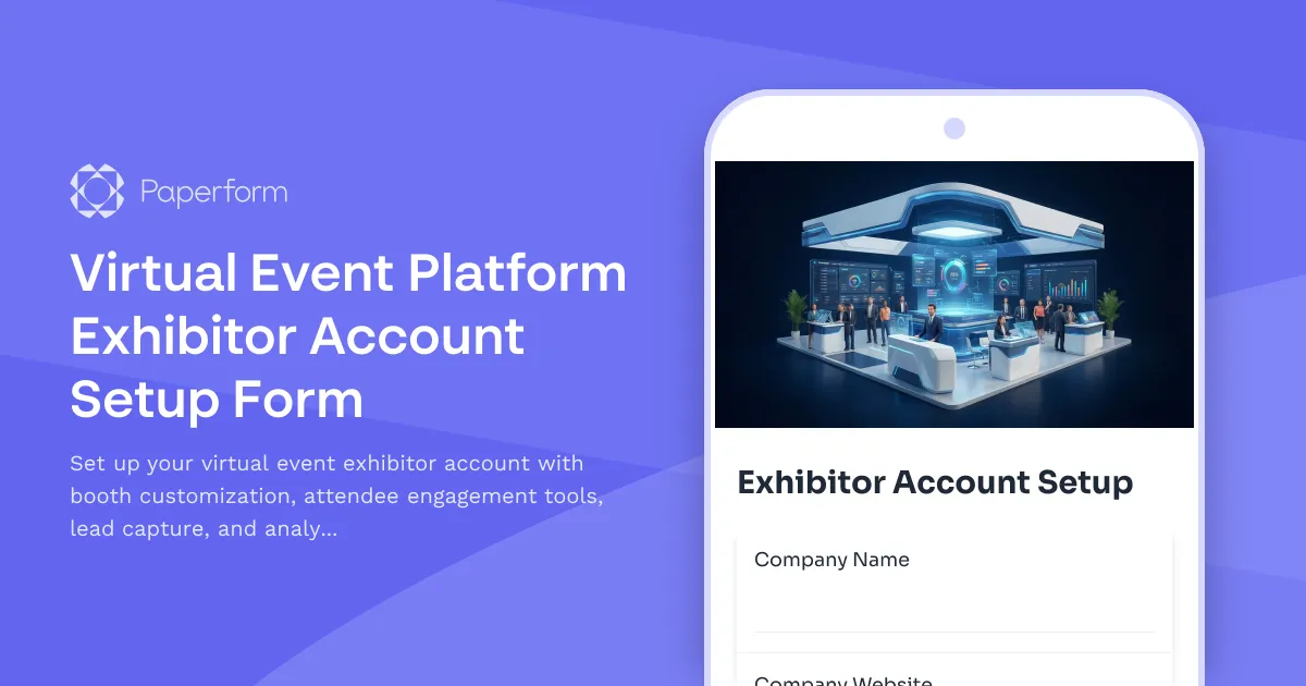 Virtual Event Platform Exhibitor Account Setup Form