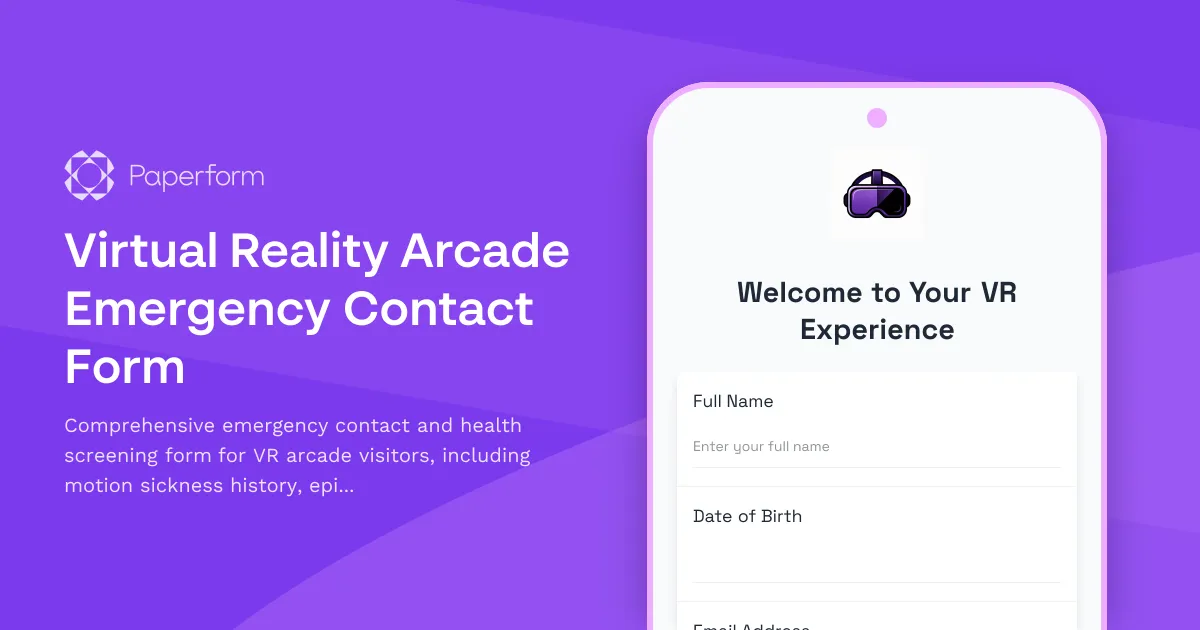 Virtual Reality Arcade Emergency Contact Form