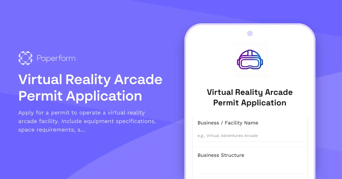 Virtual Reality Arcade Permit Application