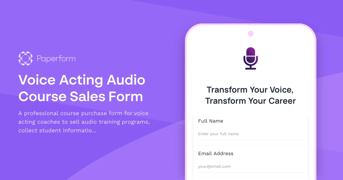 Voice Acting Audio Course Sales Form