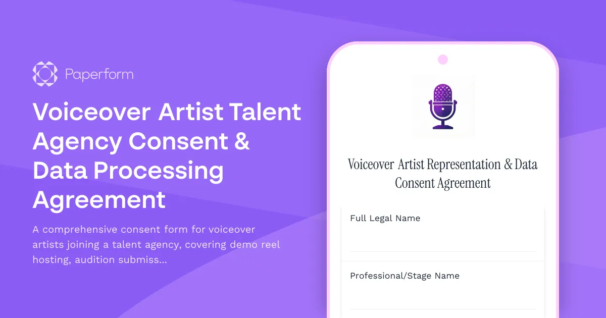 Voiceover Artist Talent Agency Consent & Data Processing Agreement