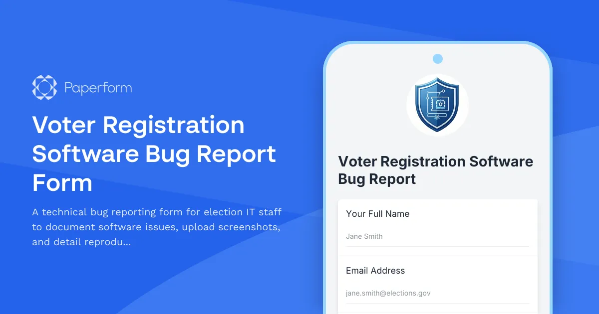 Voter Registration Software Bug Report Form