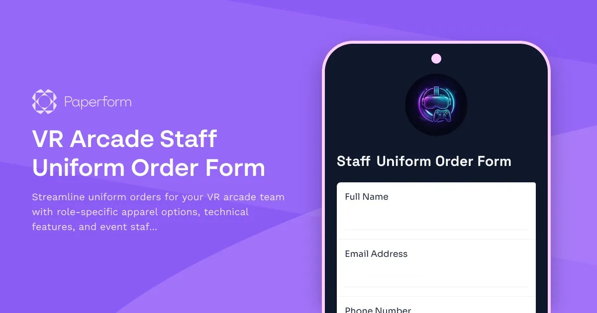 VR Arcade Staff Uniform Order Form