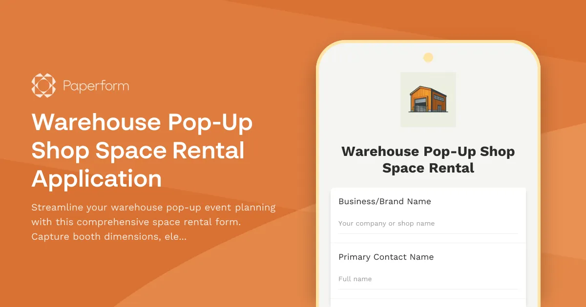 Warehouse Pop-Up Shop Space Rental Application