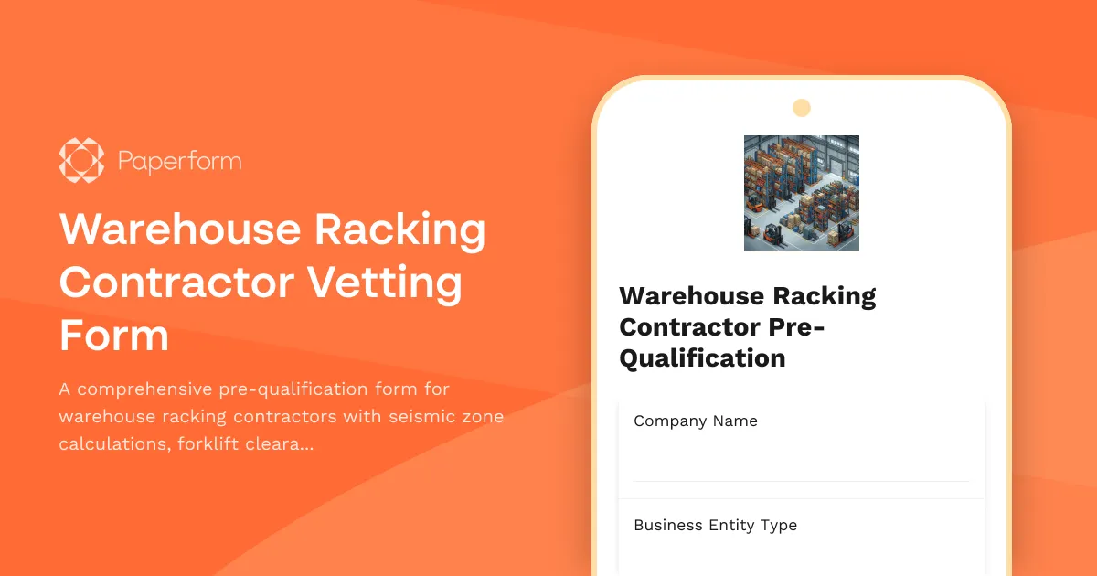 Warehouse Racking Contractor Vetting Form