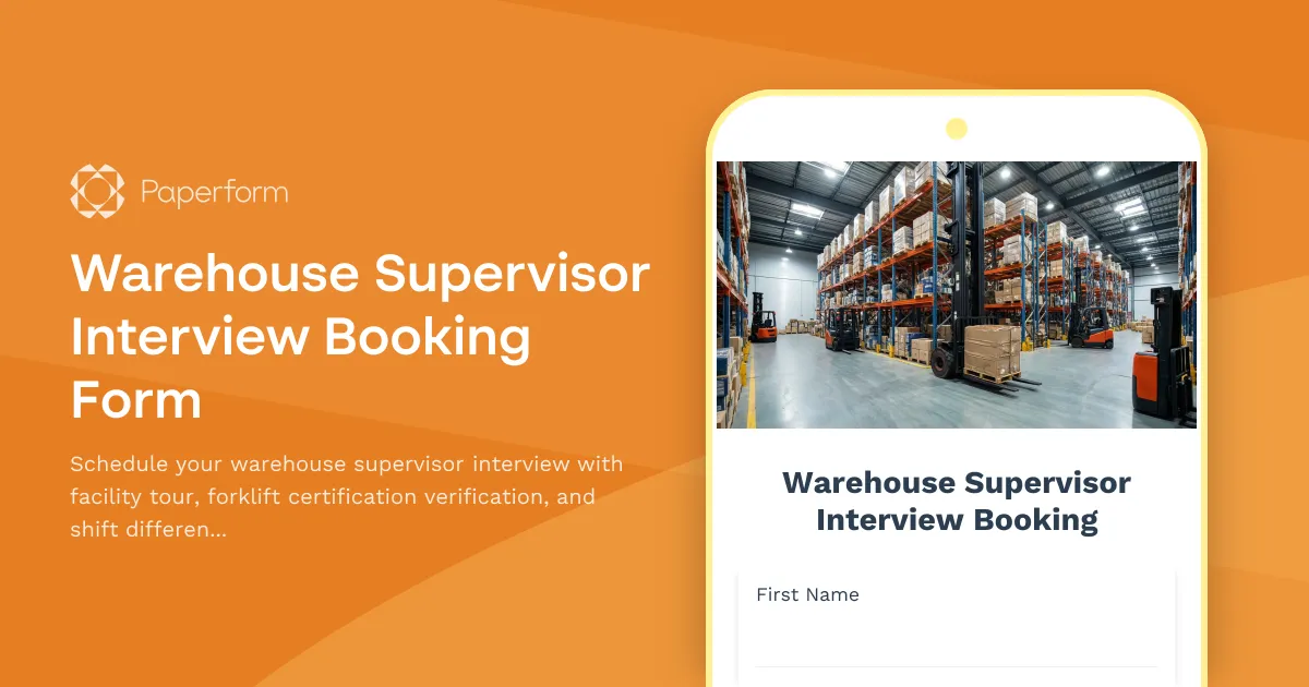 Warehouse Supervisor Interview Booking Form