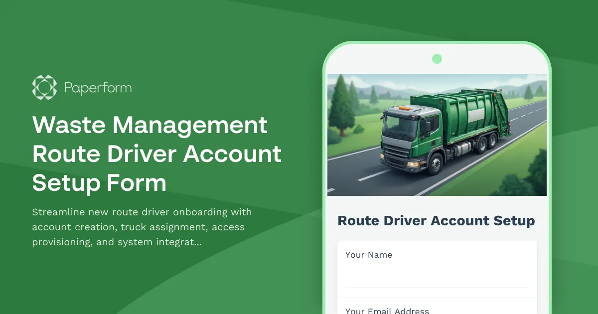 Waste Management Route Driver Account Setup Form