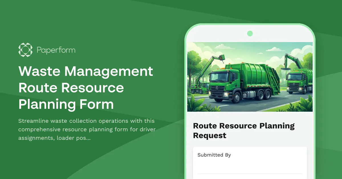Waste Management Route Resource Planning Form