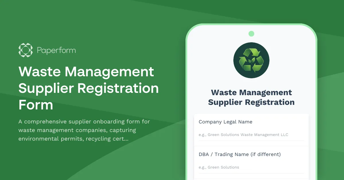 Waste Management Supplier Registration Form