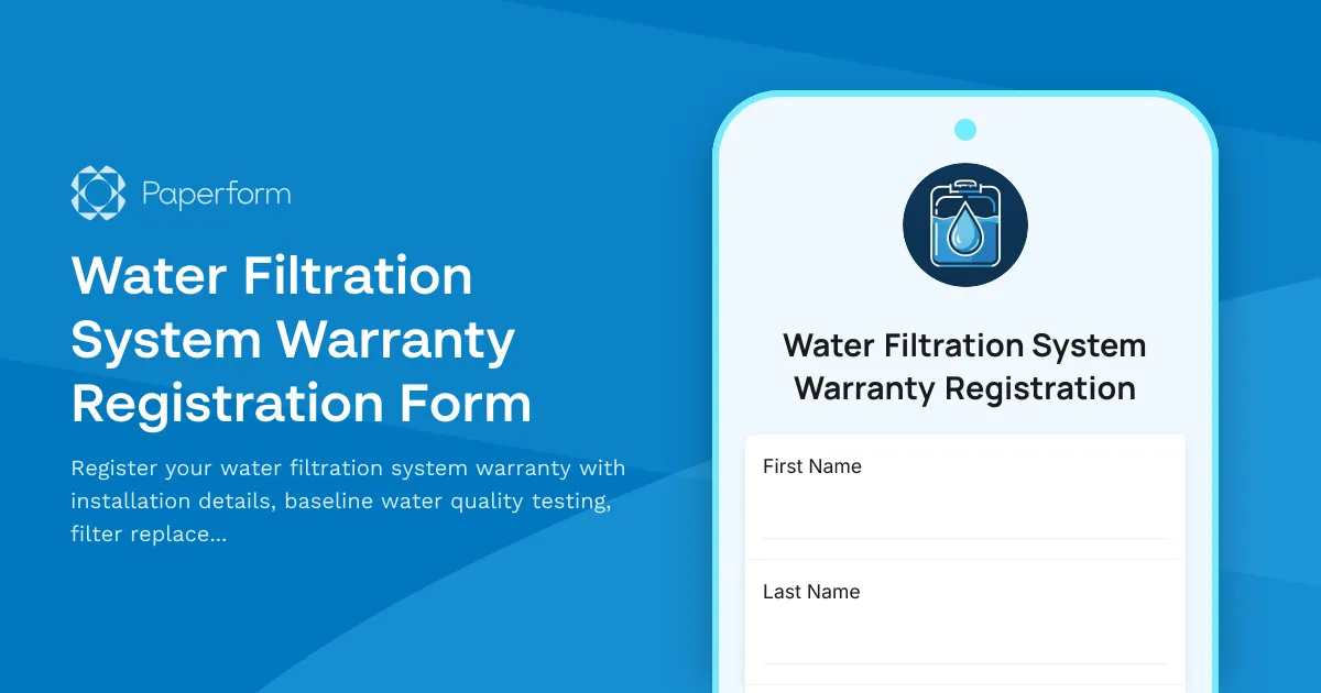 Water Filtration System Warranty Registration Form