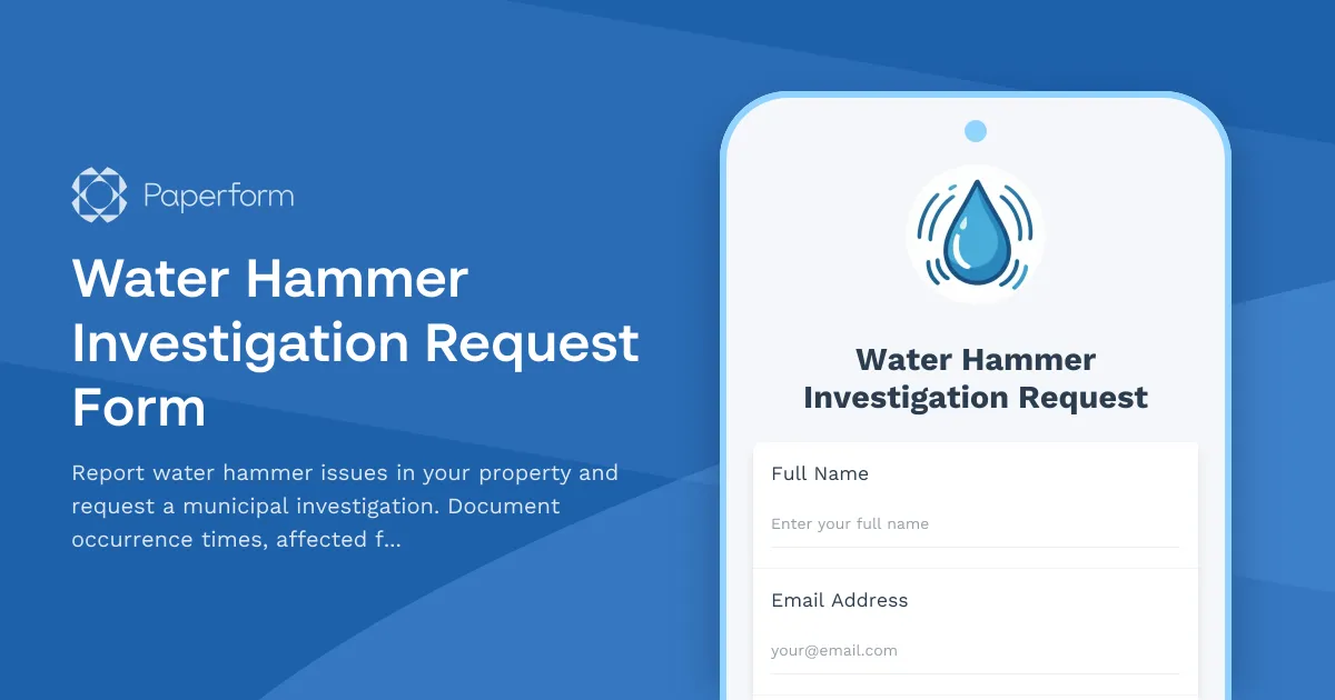 Water Hammer Investigation Request Form