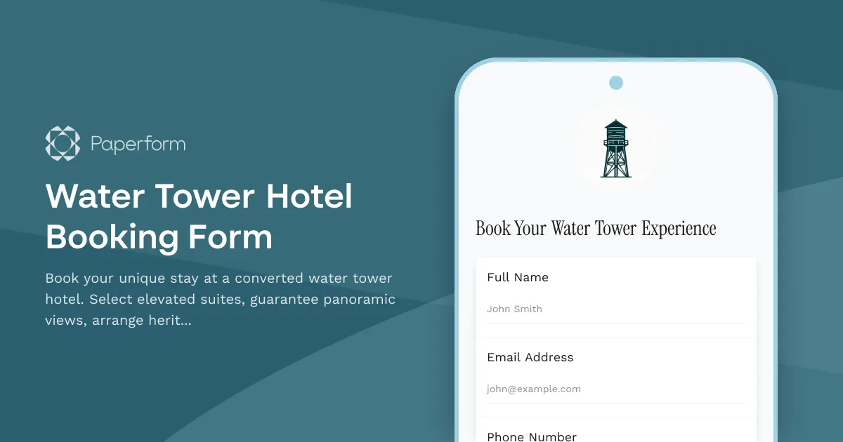 Water Tower Hotel Booking Form