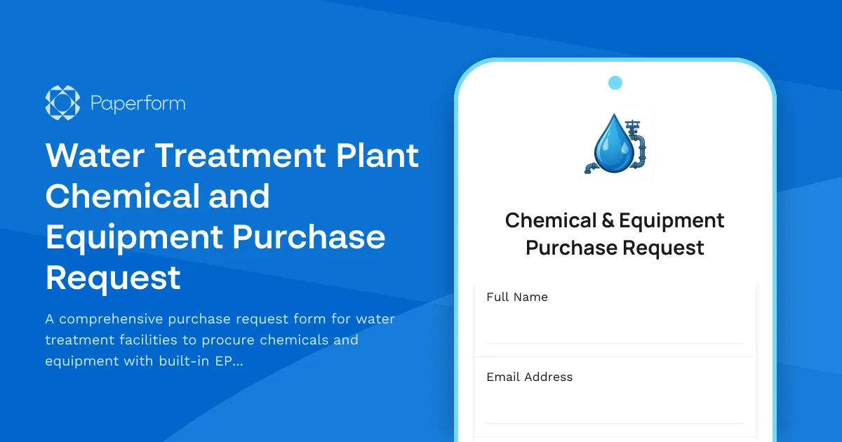 Water Treatment Plant Chemical and Equipment Purchase Request