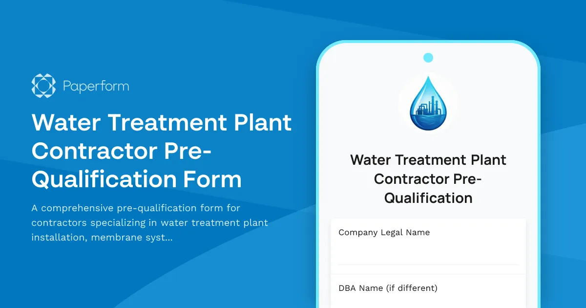 Water Treatment Plant Contractor Pre-Qualification Form