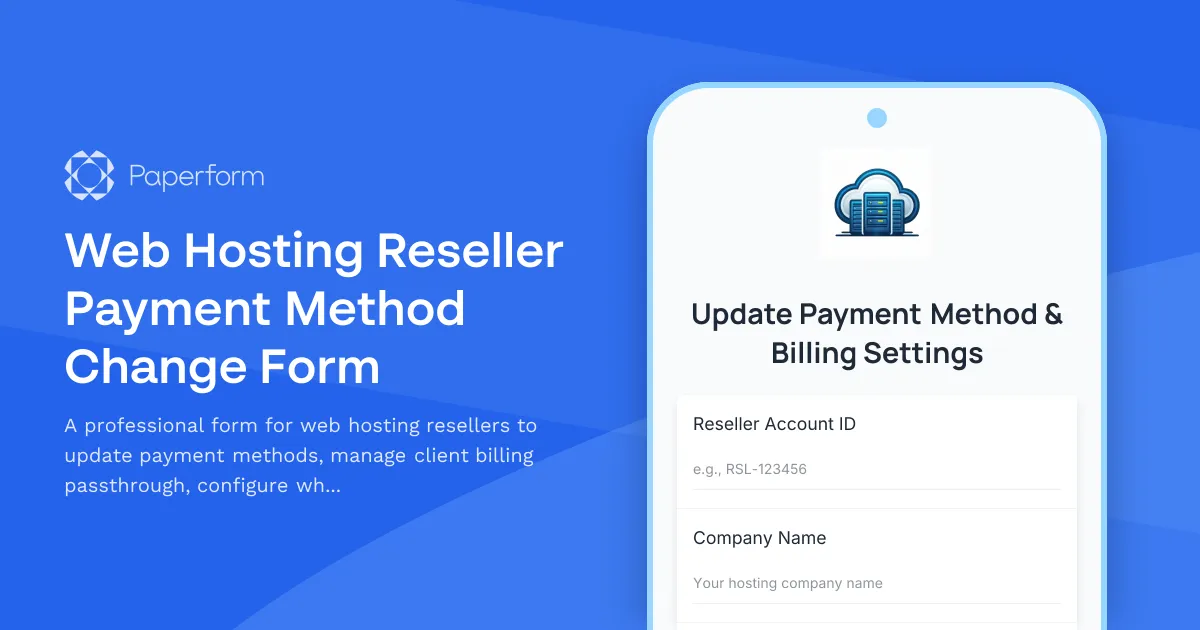 Web Hosting Reseller Payment Method Change Form