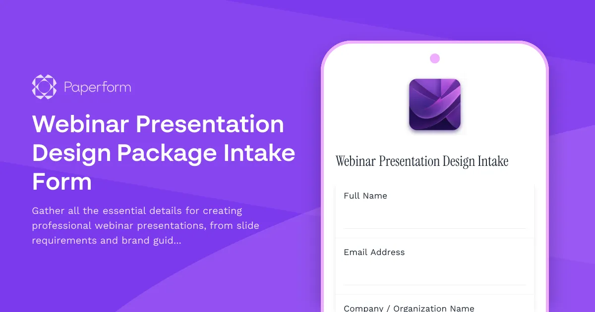 Webinar Presentation Design Package Intake Form