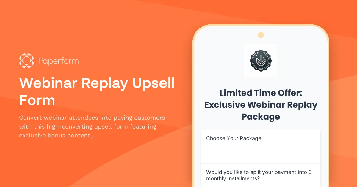 Webinar Replay Upsell Form